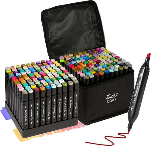 Hyrrt Marcadores de alcohol de doble punta de 100 colores, juego de marcadores permanentes para bocetos artísticos con soporte para bolígrafo para