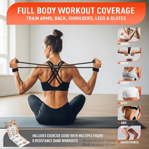 Miniatura 6 de Figura 8 bandas de resistencia para brazo, espalda, bandas de ejercicio pesado de látex de 3 niveles con asas para entrenamiento de fuerza