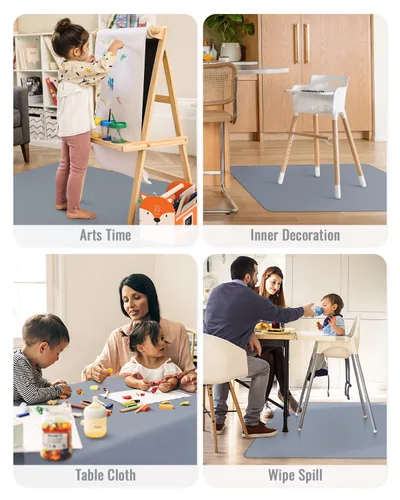Miniatura 7 de Blissful Diary Tapete para salpicaduras de bebé para debajo de la silla alta, 50.4 x 50.4 pulgadas, tapete lavable para salpicaduras, impermeable