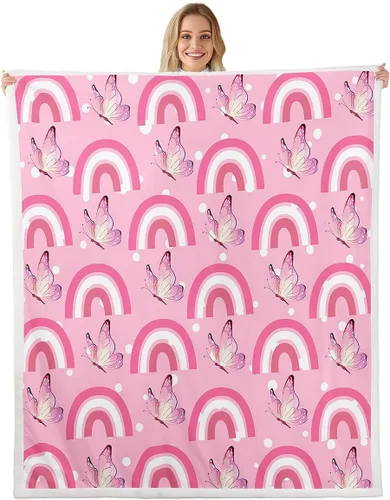 Miniatura 12 de Manta de franela con lazo rosa, manta de vellón con lazo en acuarela para decoración del hogar, sofá, sofá, manta de forro polar kawaii de dibujos