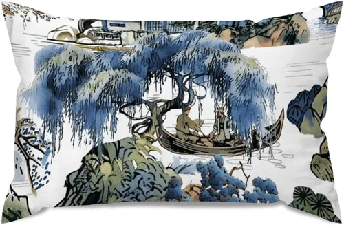Miniatura 50 de ArogGeld Fundas de Almohada Euro Sham Florales Verde y Blanco Gris Estilo Chinoiserie Funda de Almohada Asiática Funda de Cojín Decorativo 18x18