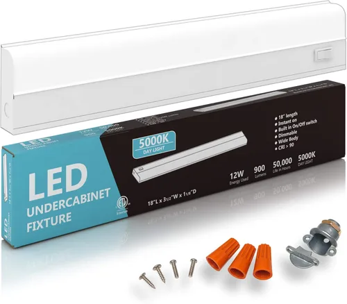 Miniatura 13 de Barra de luz LED para tareas bajo alacena, de 16 W y 24 pulgadas, regulable, CRI>90, 5000 K (luz de día), cuerpo ancho, base de metal de larga 5000K