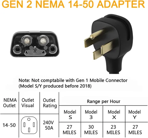 Miniatura 6 de Adaptador NEMA 14-50 compatible con cargador portátil Tesla Gen 2, conecta el cargador móvil Tesla a la toma NEMA 14-50 de 240 V a 32 amperios, 11.8