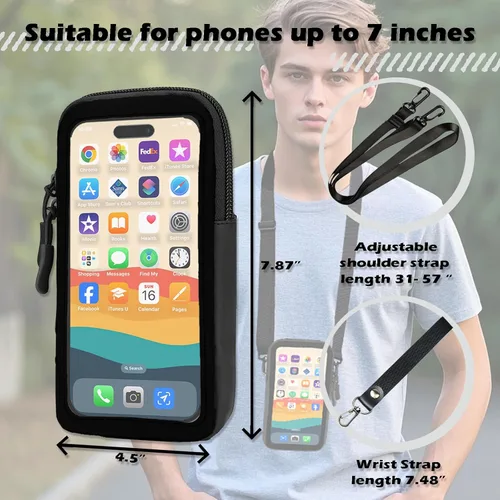 Miniatura 3 de Prime Comfort Funda para teléfono celular con correa cruzada ajustable y correa para la muñeca, bolsa transparente para teléfono celular compatible