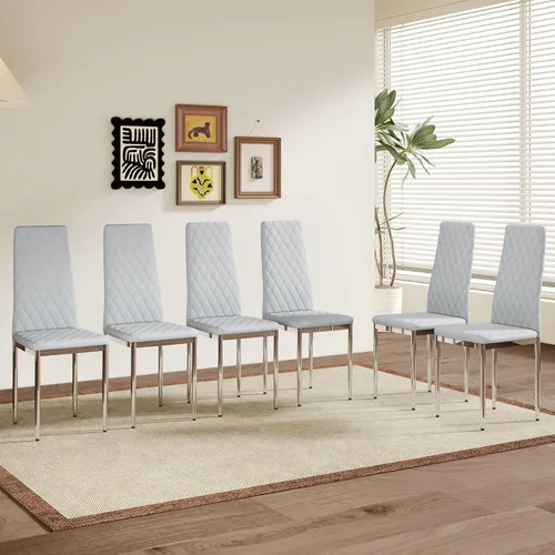 Miniatura 14 de Juego de 4 sillas de comedor modernas, de piel sintética negra, juego de 4, sillas tapizadas con respaldo alto con patas de metal plateado