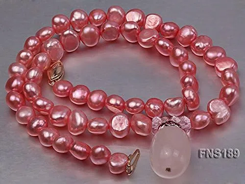 Miniatura 5 de JYX - Collar con colgante de perlas de 6 a 0.276in, perlas barrocas rosas y cuarzo rosa, 16.5in