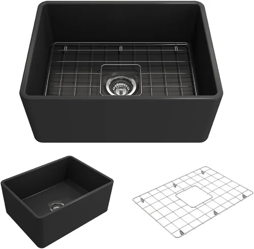 Miniatura 26 de BOCCHI Classico Farmhouse Fregadero de cocina de arcilla refractaria con frente de delantal de 20 pulgadas, un solo tazón con rejilla protectora