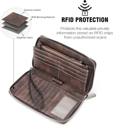 Miniatura 3 de BOSTANTEN - Carteras de cuero para mujer, bloqueo de identificación por radio frecuencia (RFID), cierre de cremallera alrededor, tarjetero, cartera
