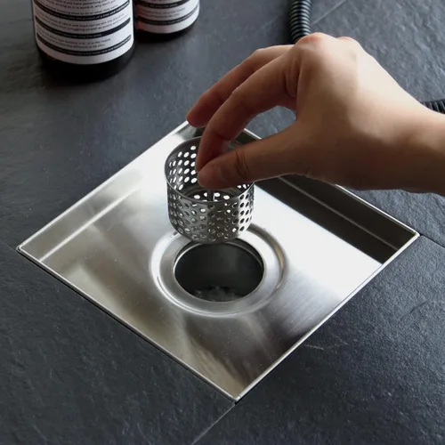 Miniatura 8 de Sharpeye - Drenaje cuadrado de 4 pulgadas con rejilla extraíble de inserción de baldosas, drenaje de piso cuadrado para ducha de acero inoxidable
