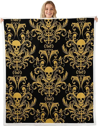 Erosebridal Manta gótica de damasco para adultos, manta victoriana antigua de 40 x 50 pulgadas, manta de forro polar gótico floral vintage con