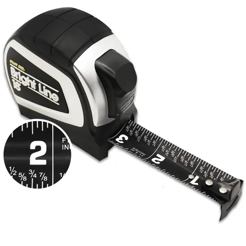 Perfect Measuring Tape - BrightLine - Cinta métrica de alto contraste en modo oscuro de fácil lectura para visibilidad con poca luz - Estuche de