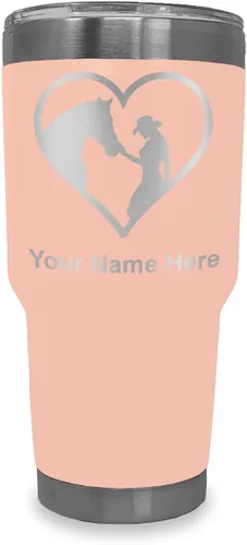 Miniatura 20 de LaserGram Vaso aislado al vacío de 20 onzas, corazón de vaquera de caballo, grabado personalizado incluido (negro)