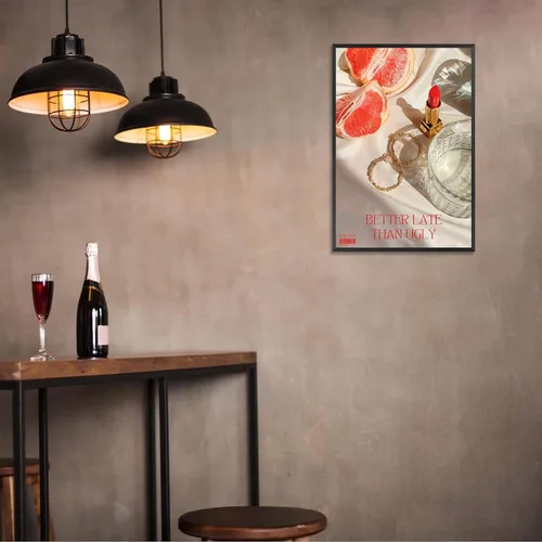 Miniatura 2 de Pósteres de citas divertidas con texto en inglés «Better Late Than Feug», lienzo minimalista con fondo blanco, arte de pared, frutas frescas