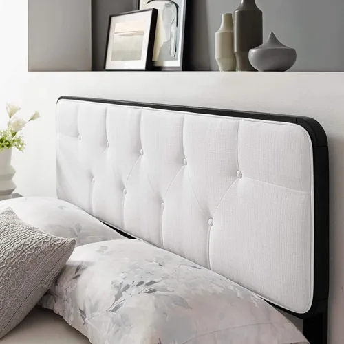 Miniatura 10 de Modway Collins Cabecero tapizado de tela y madera para cama individual en color nogal beige