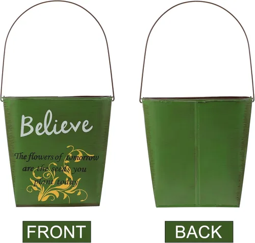 Miniatura 3 de Cubo de flores de hojalata colgante para flores, soporte para flores de pared, maceta colgante de hierro, contenedor de flores colgante, maceta