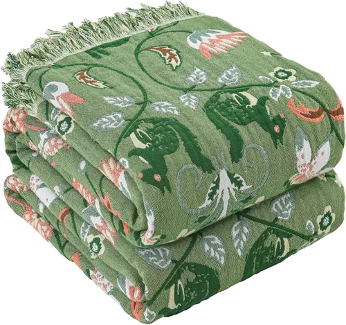 Miniatura 23 de Manta bohemia 100% algodón orgánico ultra suave transpirable rústico edredón de 50 x 60 pulgadas con pájaros y flores para sofá, silla, cama, sillón