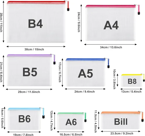 Miniatura 2 de EOOUT 8 bolsas de malla con cremallera, 8 tamaños, bolsas impermeables con cremallera, 8 colores de plástico impermeable para almacenamiento