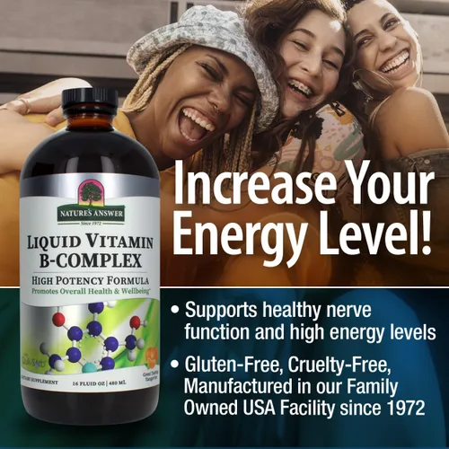 Miniatura 4 de Nature's Answer Vitamina Líquida B-Complex Apoya Niveles de Energía Saludables Promueve la Función Nerviosa Saludable Sabor Natural a Mandarina