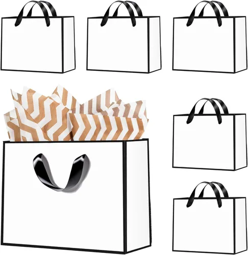 Miniatura 16 de Offizon 12 bolsas de regalo negras, bolsas de regalo con papel de seda