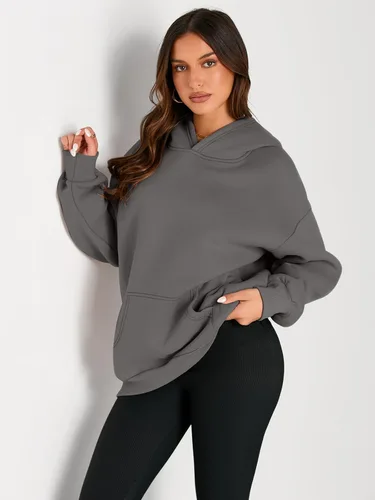 Miniatura 104 de Trendy Queen - Sudaderas extragrandes con capucha para mujer, suéteres de manga larga, sin botones, de vellón, de otoño, ropa de invierno