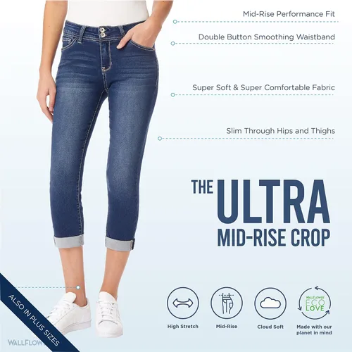 Miniatura 4 de WallFlower Ultra Crop Insta Soft Juniors - Jeans de tiro medio para mujer (estándar y plus)