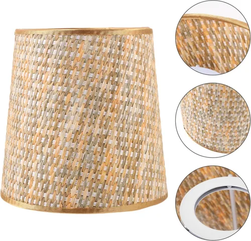 Miniatura 7 de VOSAREA Pantalla de lámpara pequeña de ratán tejida para lámparas de mesa y luz de pie con clip en tela de tela, pantallas de lámpara de lámpara