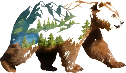 Miniatura 10 de Resama Arte de pared de oso de metal, animales del bosque, decoración rústica, decoración de desierto, adornos de montaña para sala de estar