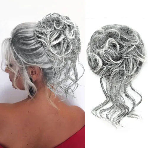 Miniatura 13 de KETHBE Moño desordenado, extensión de moños de pelo despeinado, banda elástica para el cabello, moño rizado para mujeres (negro)
