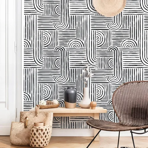 Miniatura 2 de VEELIKE Papel tapiz geométrico blanco y negro para despegar y pegar, papel tapiz abstracto moderno para dormitorio, baño, decoración de pared
