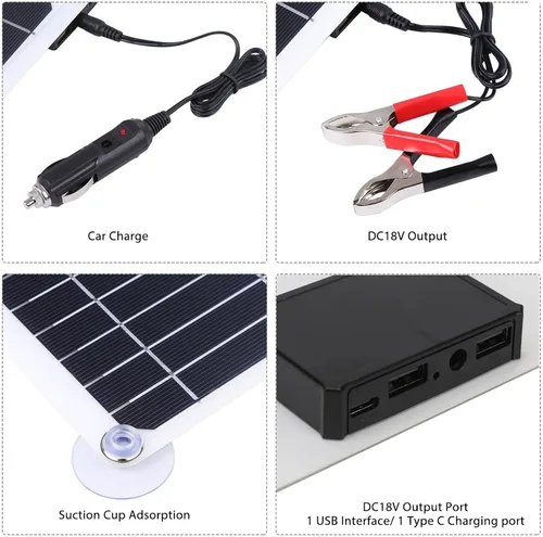 Miniatura 3 de Cargador de batería solar de 100 W y 18 V, controlador USB portátil, kit de carga de panel monocristalino, kit de panel solar para barco, coche, RV