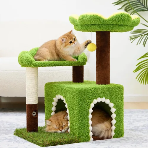 Miniatura 8 de WOOCHPET Árbol de flores para gatos con condominio para gatos de interior, torre para gatos de 29 pulgadas con poste rascador de sisal y percha