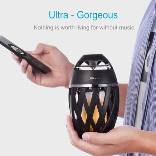 Miniatura 4 de DiKaou Altavoz LED de llama, altavoces Bluetooth de atmósfera de antorcha y altavoz estéreo portátil para exteriores con audio HD y graves BLACK-2PCS