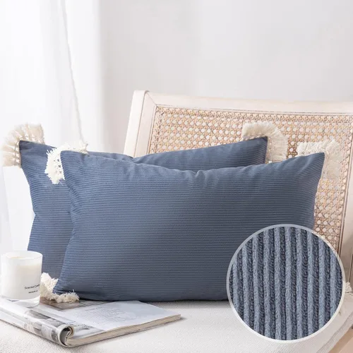 Miniatura 12 de Phantoscope Paquete de 2 fundas de almohada de pana suave para Halloween y otoño, decorativas de terciopelo a rayas con borlas de algodón, fundas