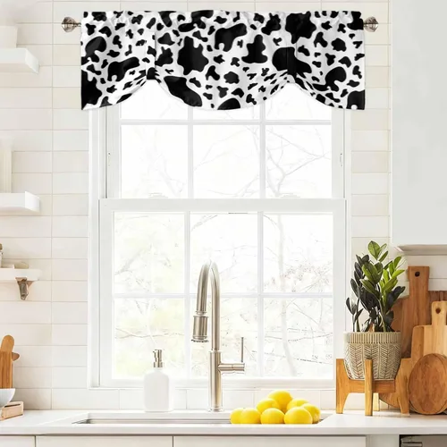 Miniatura 2 de Cenefa de amarre para ventanas, cortinas de cocina con textura de vaca, cenefas con bolsillo para barra, tratamientos cortos, textura animal, cenefa