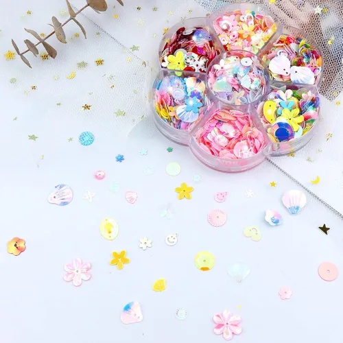Miniatura 6 de 1 caja de lentejuelas y lentejuelas para manualidades, lentejuelas multicolor para niños, suministros de lentejuelas para hacer joyas, ropa hecha a