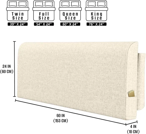 Miniatura 2 de Cabecera tapizada tamaño Queen, no necesita herramientas, cabecera montada en la pared con lino lavable extraíble, respaldo multifuncional (beige)