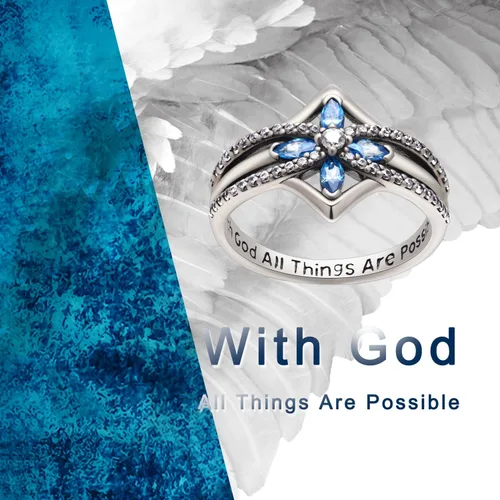 Miniatura 4 de YFN Anillo de cruz de plata de ley con Dios todas las cosas son posibles, anillo de circonita cúbica talla 6-10