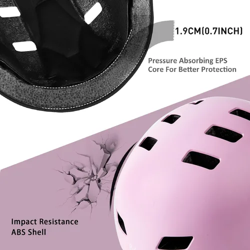 Miniatura 5 de Casco de bicicleta en 3 tallas para adolescentes, niños, jóvenes, adultos, Bavilk Casco de monopatín ajustable multideporte para bicicleta, Mate rosa
