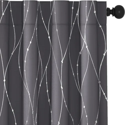 Miniatura 13 de Deconovo - Cortinas blackout con aislamiento térmico para comedor y cocina, estampado a rayas plateadas, trabillas traseras y bolsillo para Gris