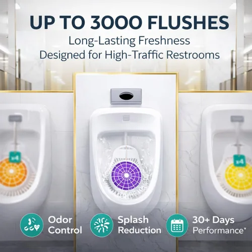 Miniatura 5 de Pasteles de orina para hombres de baño, paquete de 12 desodorantes para pantalla de orinal, hasta 3000 sofocos, naranja lavanda limón, diseño sin