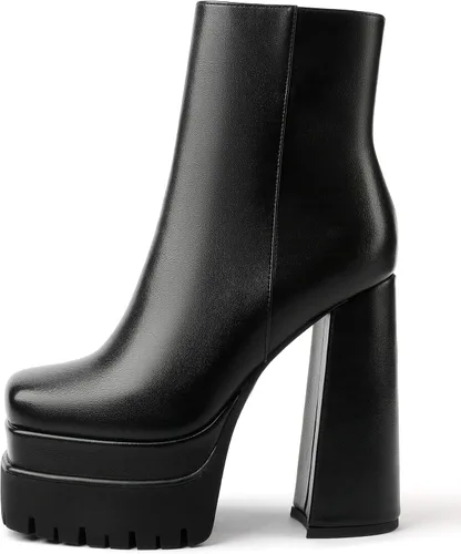 Miniatura 2 de Eldof Botas de plataforma para mujer con tacón alto grueso, botas con cremallera lateral