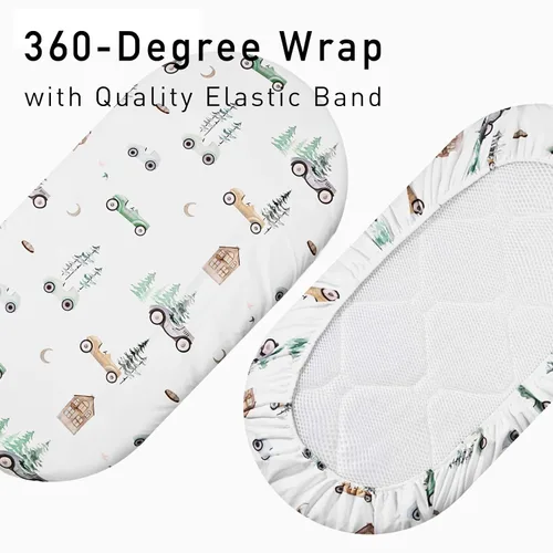 Miniatura 4 de Gllquen Baby Sábanas para Moisés Paquete de 4, Sábana Ajustable Transpirable y Acogedora para Colchón, Cuna de Viaje Elástica con Patrón de Moda