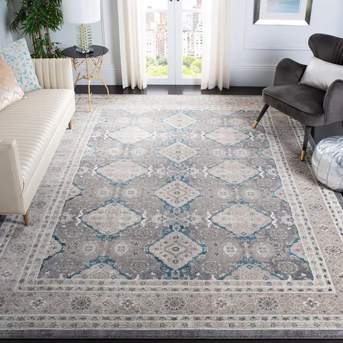 SAFAVIEH Sofia Collection - Alfombra de área de 8 x 11 pies, gris claro y beige, diseño vintage oriental envejecido, no desprende pelusa y de fácil