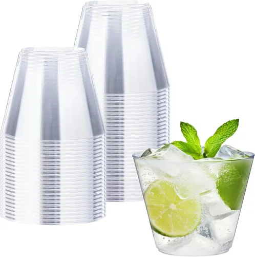 BYSNOW Paquete de 50 vasos de plástico transparente de 9 onzas, vasos desechables de plástico duro para fiestas, copas de vino, vasos desechables de