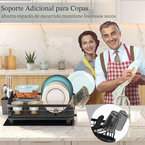 Miniatura 6 de Godboat Escurridor de platos, escurridor de platos con drenaje automático y alfombra, escurridor de platos para encimera de cocina, organizador