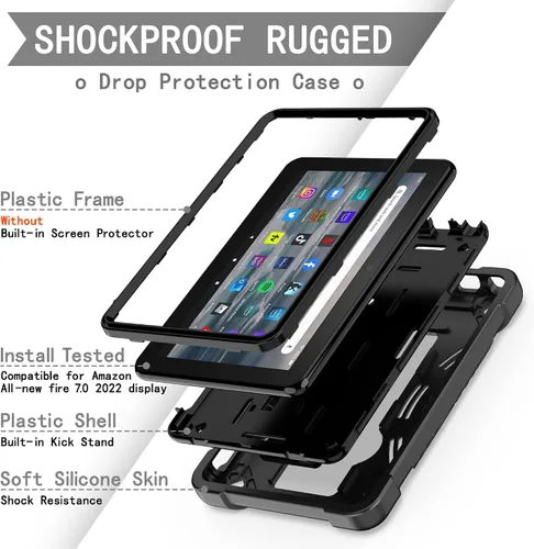 Miniatura 2 de Funda para tablet Amazon Fire 7 (12ª generación, lanzada en 2022) – Funda protectora híbrida resistente con soporte + 1 protector de pantalla y 1