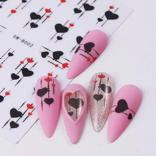 Miniatura 3 de Calcomanías de uñas de San Valentín, 6 unidades, calcomanías de uñas de corazón 3D, autoadhesivas, calcomanías de arte de uñas, diseño de flores