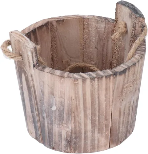 Maceta de barril redondo adorno de madera suculenta maceta vintage rústica de madera de abeto decoración de barril barril decoración decoración
