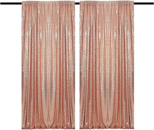 Miniatura 53 de Cortinas de fondo de lentejuelas negras con purpurina de 2 x 8 pies, 4 paneles para decoración de bodas, fiestas de cumpleaños, despedidas de Negro