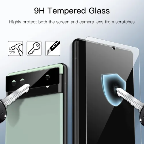 Miniatura 5 de JETech Protector de pantalla para Google Pixel 6a de 6.1 pulgadas con protector de lente de cámara, herramienta de fácil instalación, compatible